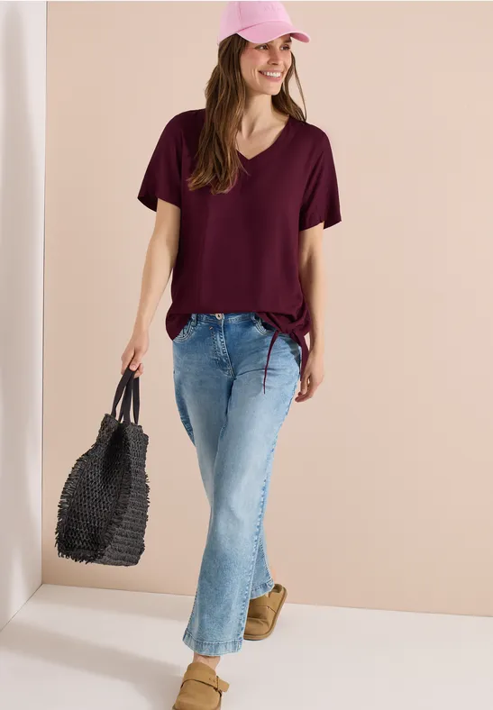 Cecil Damen Blusenshirt mit V-Neck und Knoten in Rot, Gr: XL