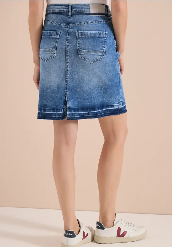 Cecil Damen Knielanger Jeansrock mit Gürteldetail in Blau, Gr: 25