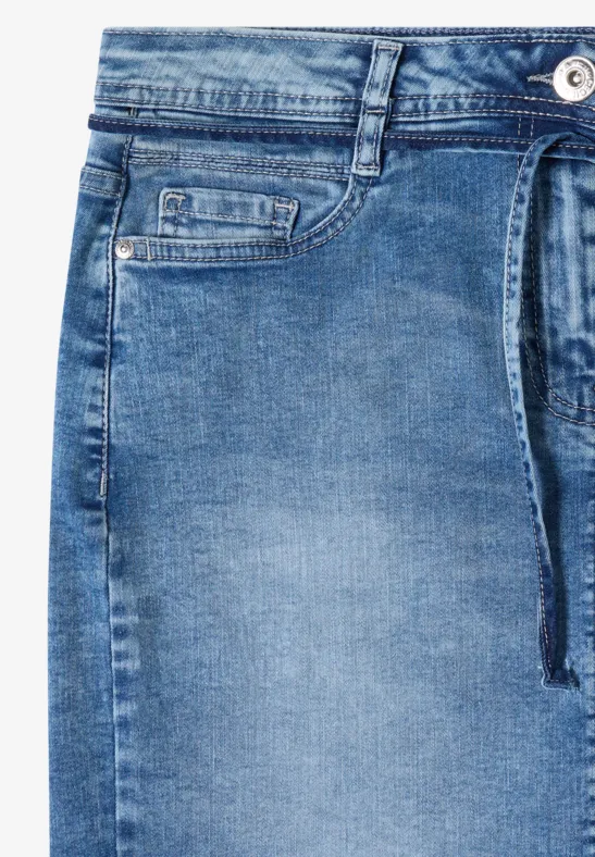 Cecil Damen Knielanger Jeansrock mit Gürteldetail in Blau, Gr: 25
