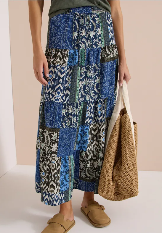Cecil Damen Maxi-Rock mit grafischem Muster in Blau, Gr: 3XL