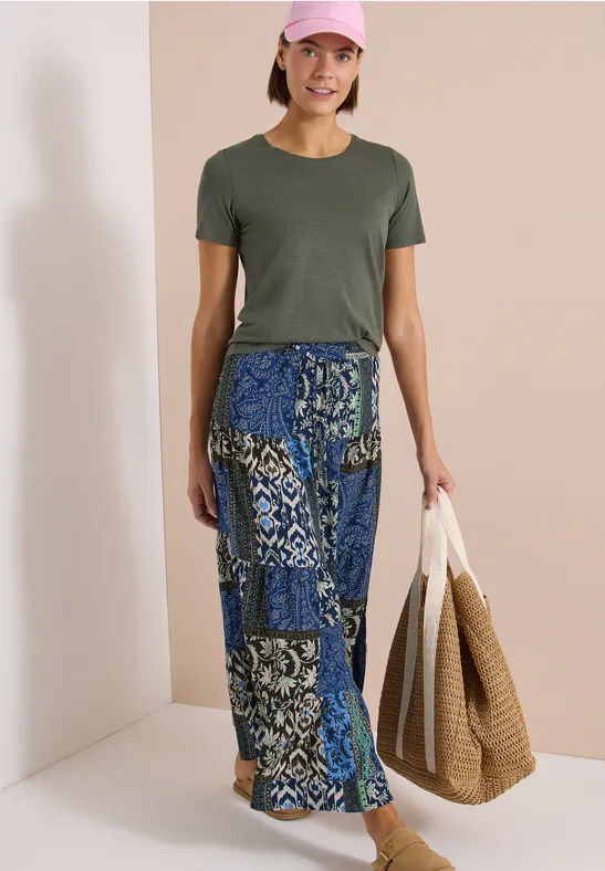 Cecil Damen Maxi-Rock mit grafischem Muster in Blau, Gr: 3XL