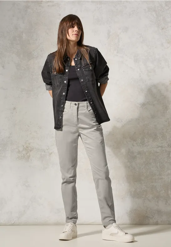 Cecil Damen Hose im Velvet-Look in Grau, Gr: 26