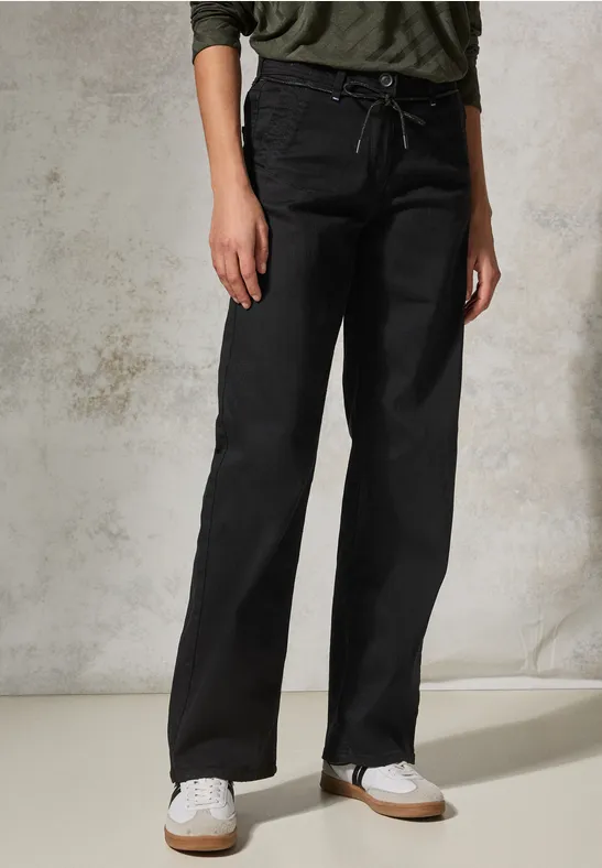 Cecil Damen Wide Leg Jeans in Schwarz, Gr: 25