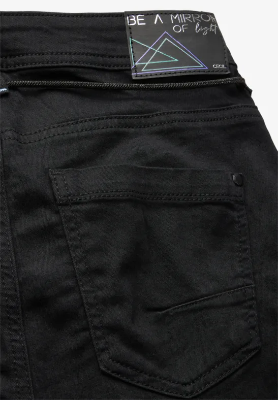 Cecil Damen Wide Leg Jeans in Schwarz, Gr: 25