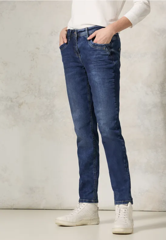 Cecil Damen Jeans mit Glitzer-Details in Blau, Gr: 27