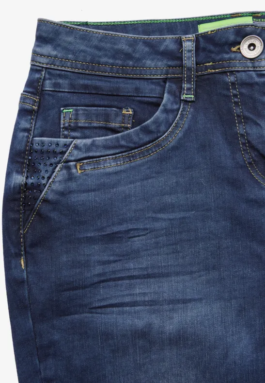 Cecil Damen Jeans mit Glitzer-Details in Blau, Gr: 27