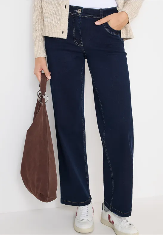 Cecil Damen Wide Leg Rinsed Jeans in Blau, Gr: 29