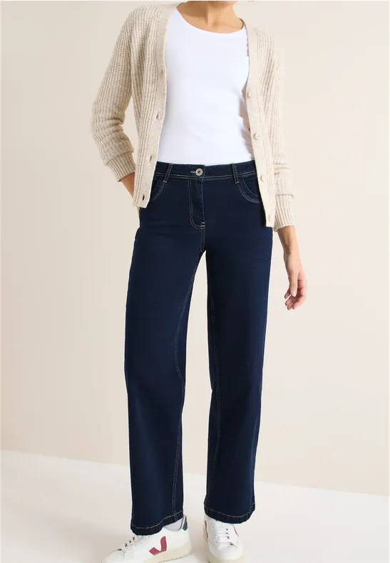 Cecil Damen Wide Leg Rinsed Jeans in Blau, Gr: 29