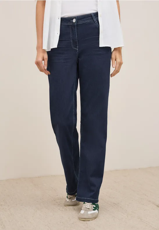 Cecil Damen Rinsed Wide Leg Jeans in Blau, Gr: 29