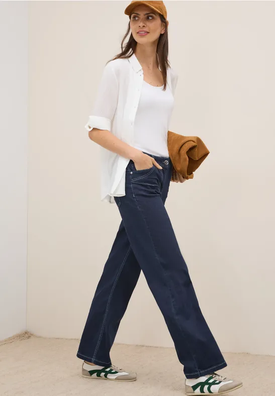 Cecil Damen Rinsed Wide Leg Jeans in Blau, Gr: 29