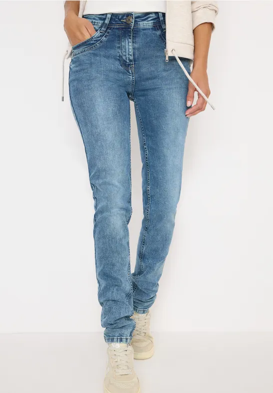 Cecil Damen Slim Fit Jeans in Blau, Gr: 27