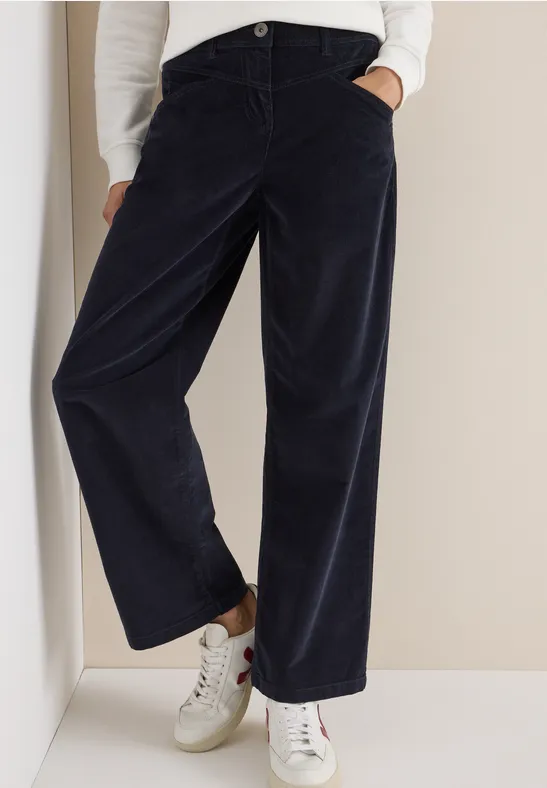 Cecil Damen Wide Leg Cordhose in Blau, Gr: 26