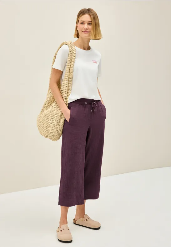 Cecil Damen 3/4 Wide Leg Musselin Hose in Rot, Gr: XXL