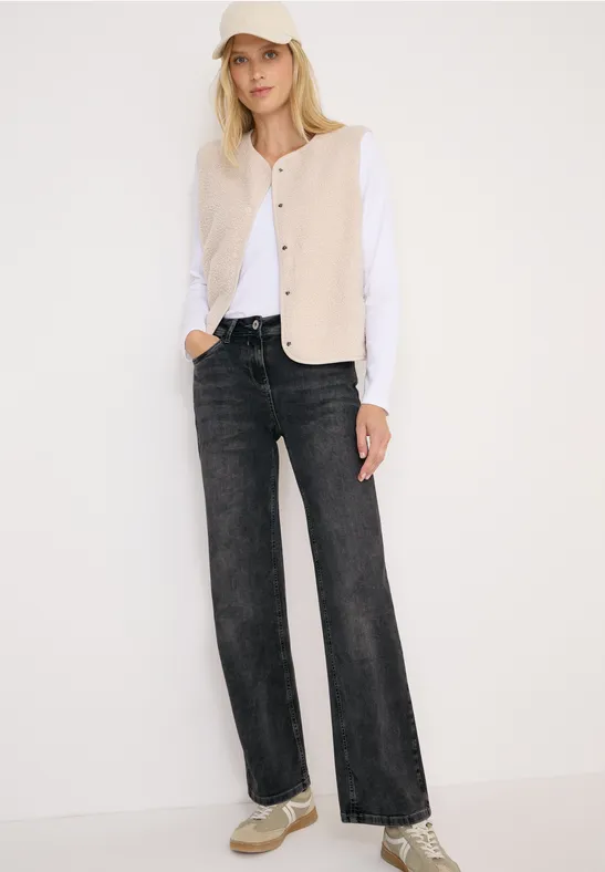 Cecil Damen Wide Leg Jeans in Grau, Gr: 30