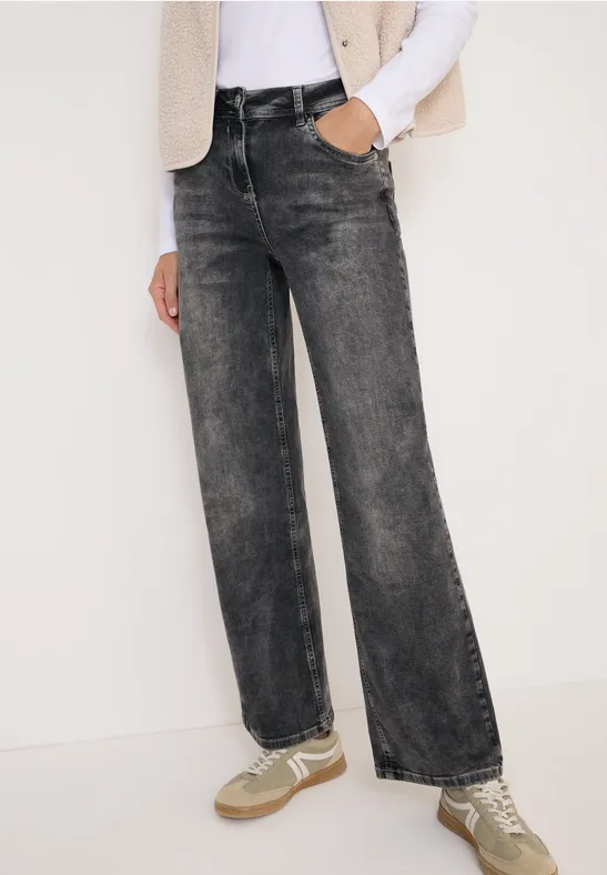 Cecil Damen Wide Leg Jeans in Grau, Gr: 30