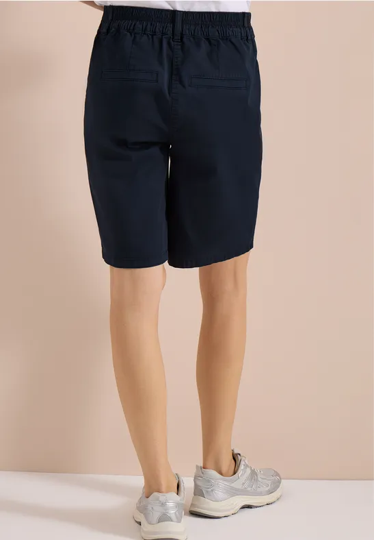 Cecil Damen Mid Waist Straight Leg Shorts im Casual Fit in Blau, Gr: 3XL