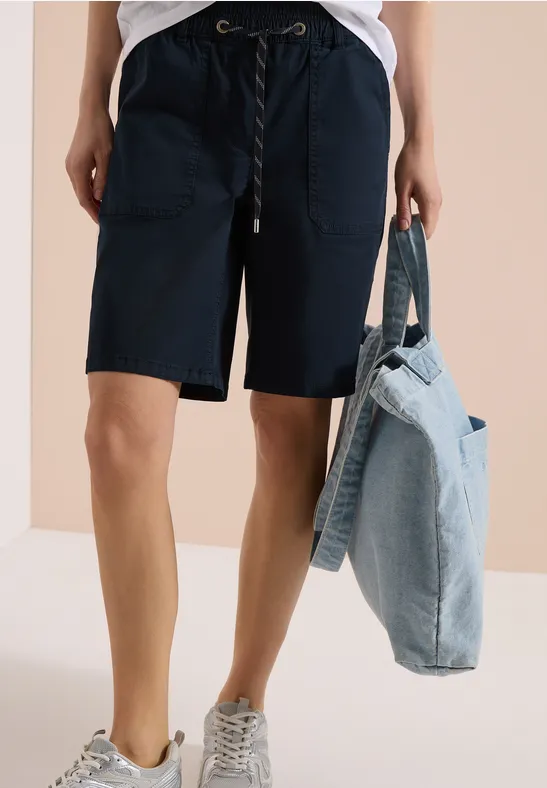 Cecil Damen Mid Waist Straight Leg Shorts im Casual Fit in Blau, Gr: 3XL