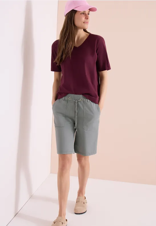 Cecil Damen Mid Waist Straight Leg Shorts im Casual Fit in Grau, Gr: 3XL