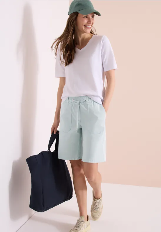 Cecil Damen Mid Waist Straight Leg Shorts im Casual Fit in Blau, Gr: 3XL