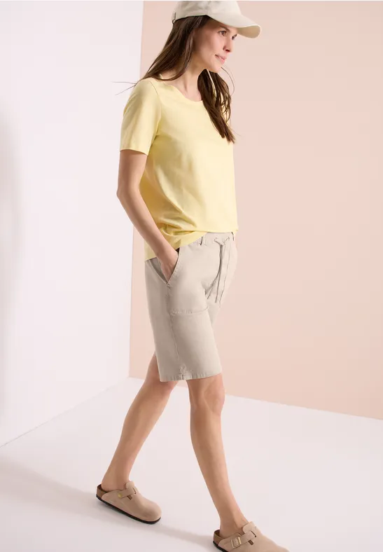 Cecil Damen Mid Waist Straight Leg Shorts im Casual Fit in Beige, Gr: 3XL