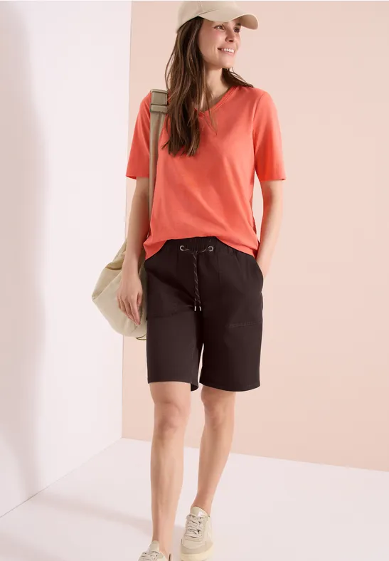 Cecil Damen Mid Waist Straight Leg Shorts im Casual Fit in Braun, Gr: 3XL