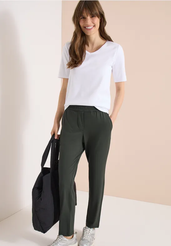 Cecil Damen Mid Waist Slim Leg Hose im Casual Fit in Grün, Gr: XXL