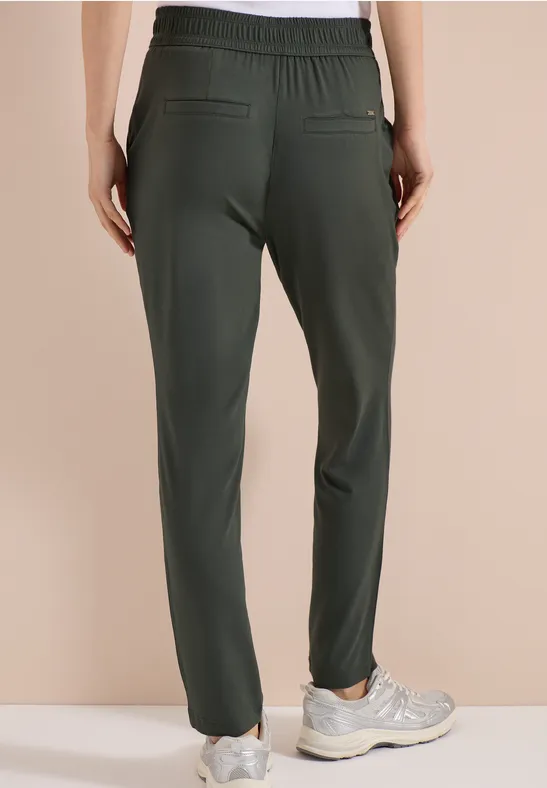 Cecil Damen Mid Waist Slim Leg Hose im Casual Fit in Grün, Gr: XXL