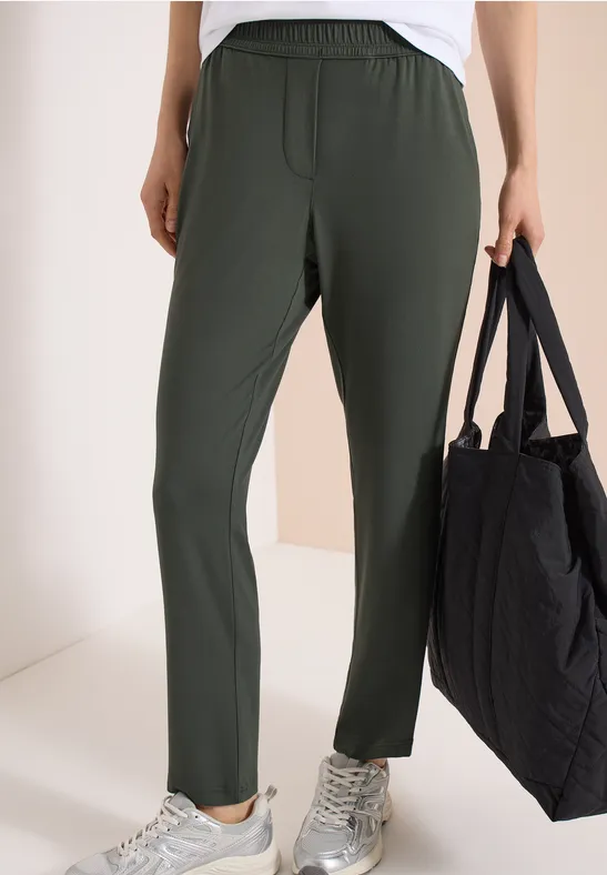 Cecil Damen Mid Waist Slim Leg Hose im Casual Fit in Grün, Gr: XXL