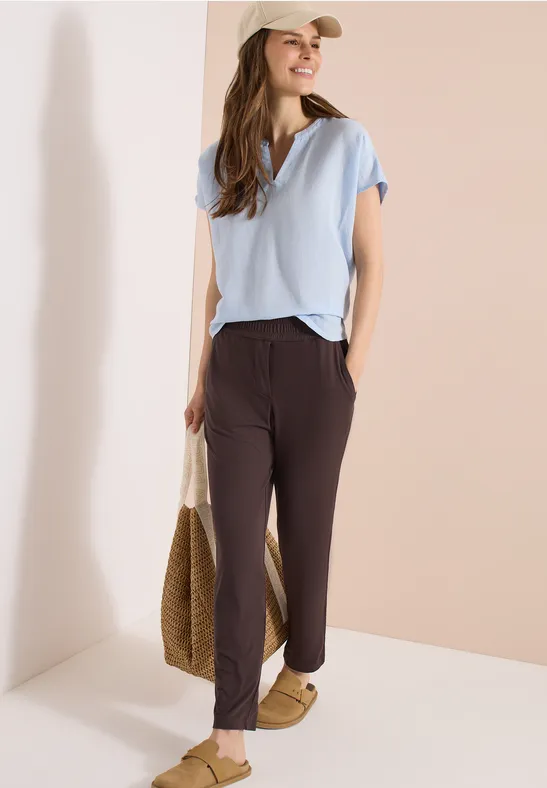 Cecil Damen Mid Waist Slim Leg Hose im Casual Fit in Braun, Gr: XXL