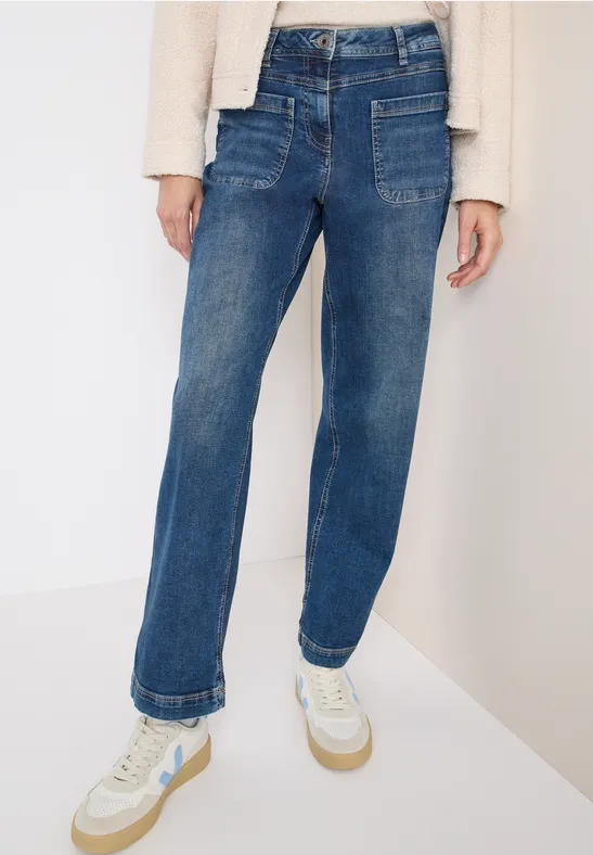 Cecil Damen Wide Leg Patch Pocket Jeans in Blau, Gr: 33