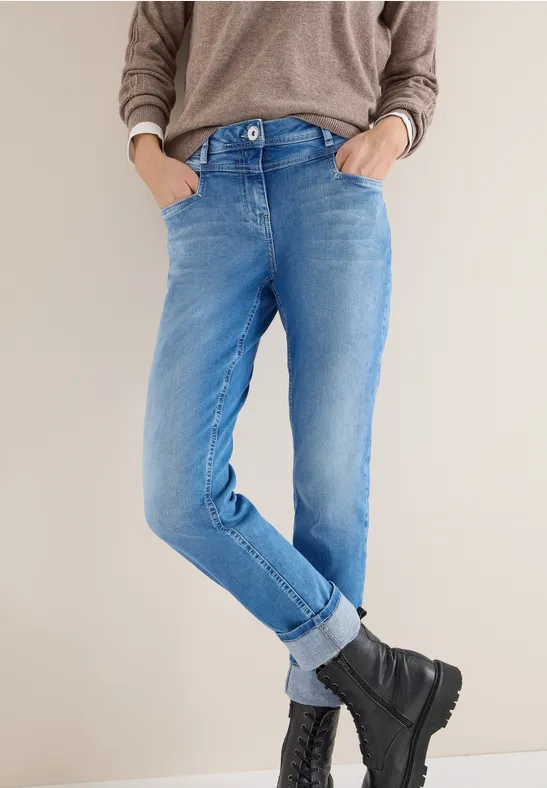 Cecil Damen Washed-Look Jeans in Blau, Gr: 27