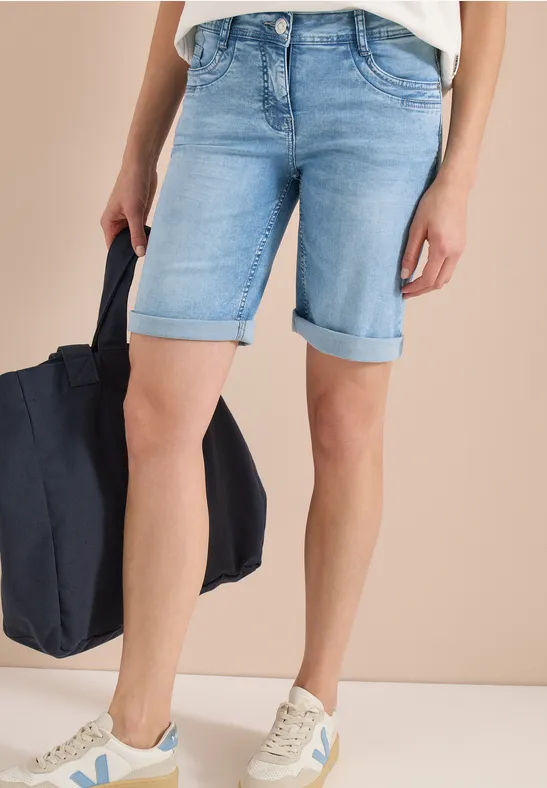 Cecil Damen Slim Leg Jeansshorts im Casual Fit in Blau, Gr: 25