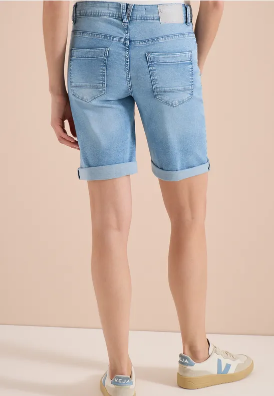 Cecil Damen Slim Leg Jeansshorts im Casual Fit in Blau, Gr: 25