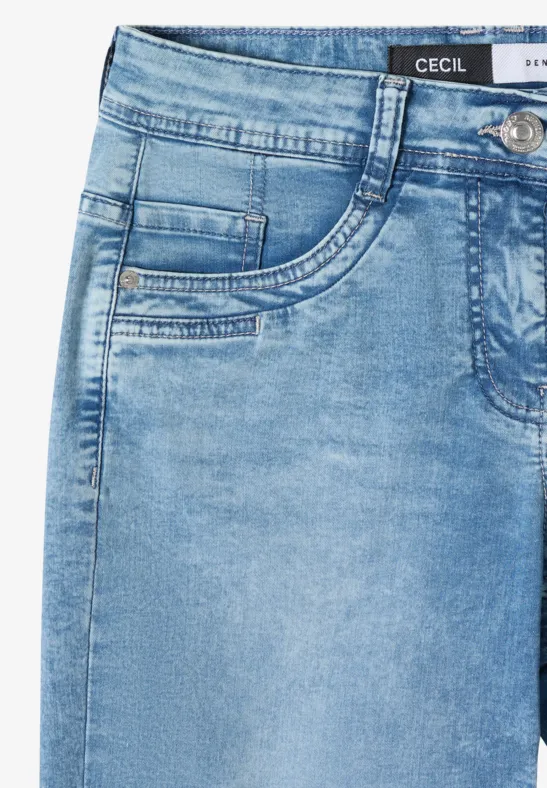 Cecil Damen Slim Leg Jeansshorts im Casual Fit in Blau, Gr: 25