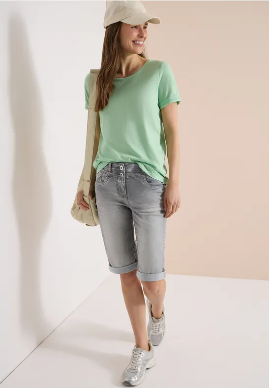 Cecil Damen Straight Leg Jeansshorts im Slim Fit in Grau, Gr: 25