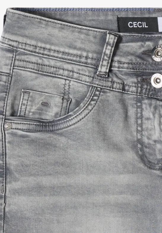 Cecil Damen Straight Leg Jeansshorts im Slim Fit in Grau, Gr: 25