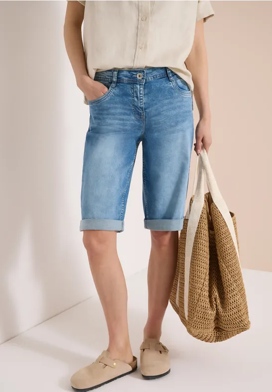 Cecil Damen Wide Leg Jeansshorts im Loose Fit in Blau, Gr: 25