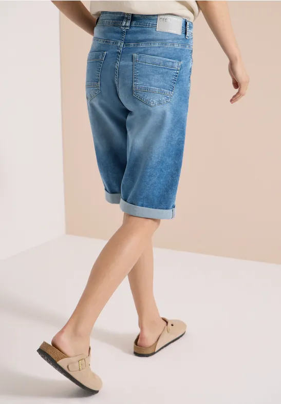 Cecil Damen Wide Leg Jeansshorts im Loose Fit in Blau, Gr: 25