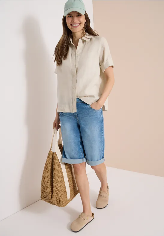 Cecil Damen Wide Leg Jeansshorts im Loose Fit in Blau, Gr: 25