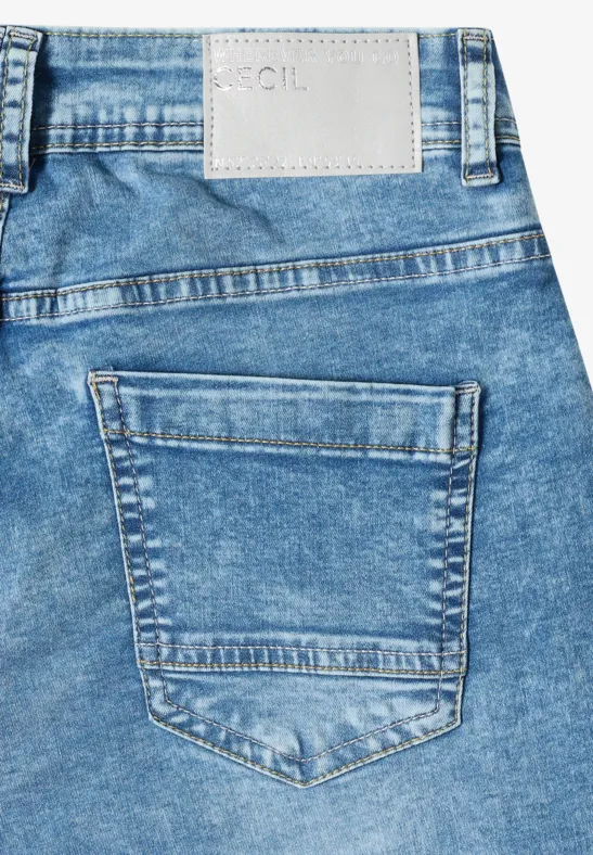 Cecil Damen Wide Leg Jeansshorts im Loose Fit in Blau, Gr: 25