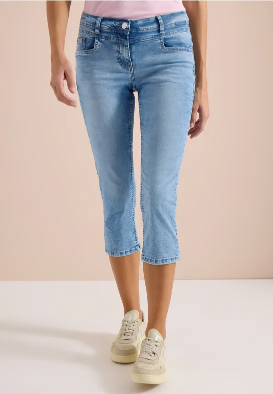 Cecil Damen 3/4 Slim Leg Jeans im Casual Fit in Blau, Gr: 25