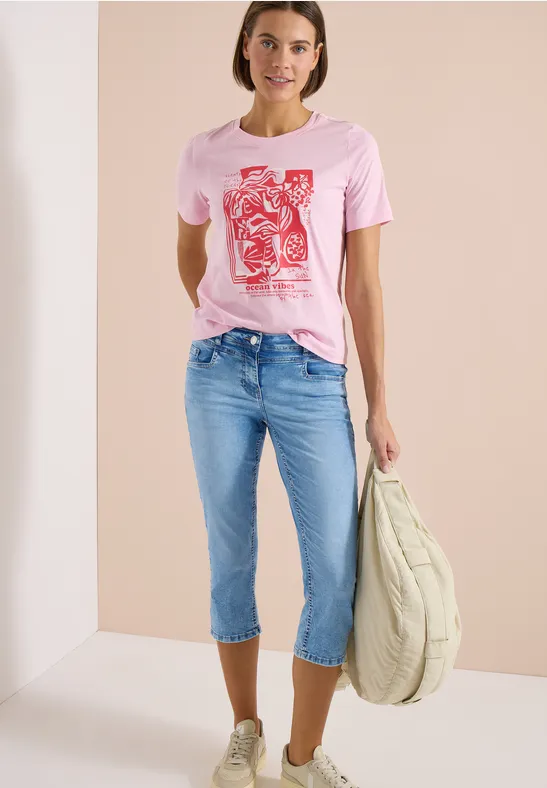 Cecil Damen 3/4 Slim Leg Jeans im Casual Fit in Blau, Gr: 25