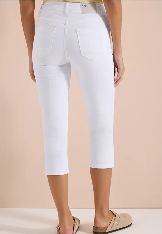 Cecil Damen 3/4 Slim Leg Jeans im Slim Fit in Weiß, Gr: 25