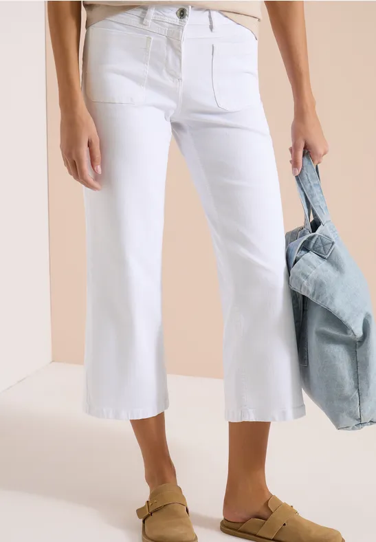 Cecil Damen Wide Leg Jeans mit Patch Pockets in Weiß, Gr: 25