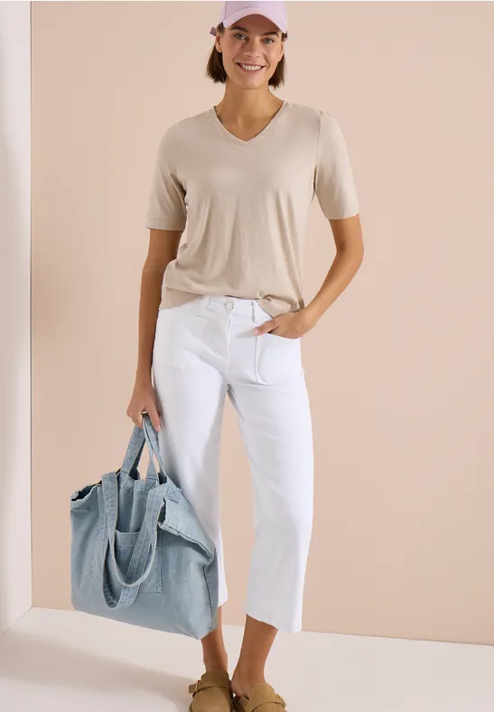 Cecil Damen Wide Leg Jeans mit Patch Pockets in Weiß, Gr: 25