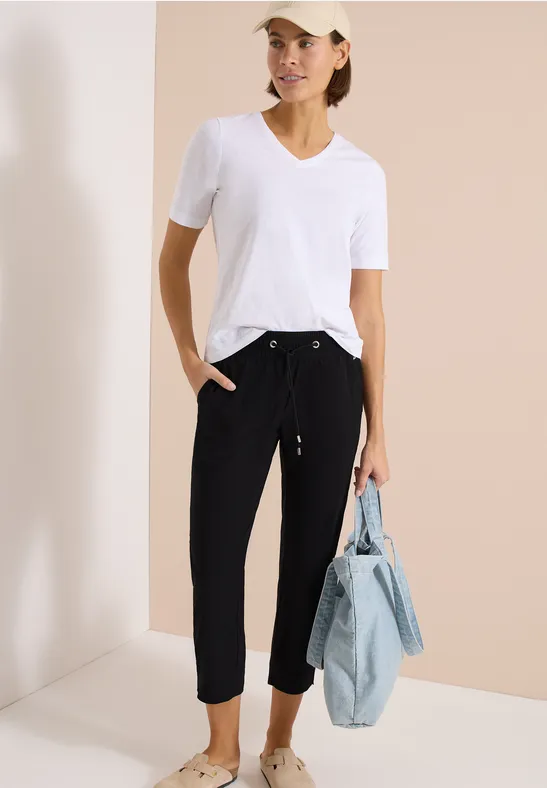 Cecil Damen Mid Waist Slim Leg Hose im Casual Fit in Schwarz, Gr: XXL