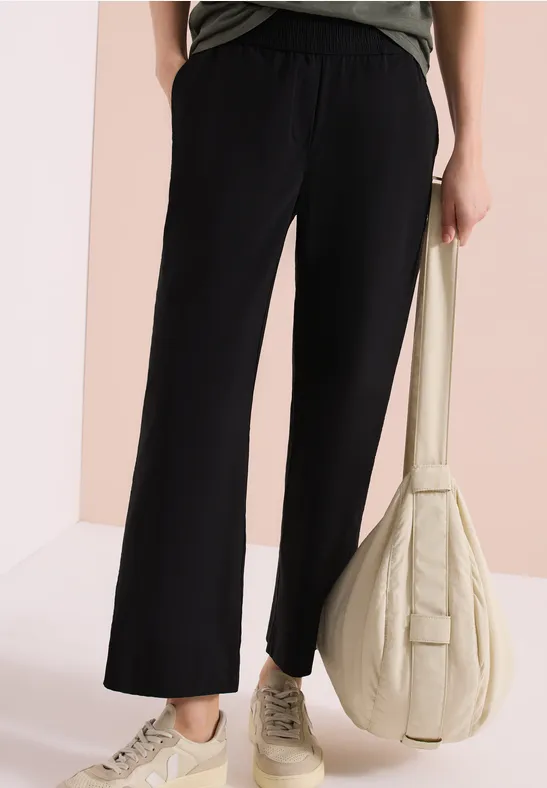 Cecil Damen High Waist Wide Leg Hose im Loose Fit in Schwarz, Gr: XXL
