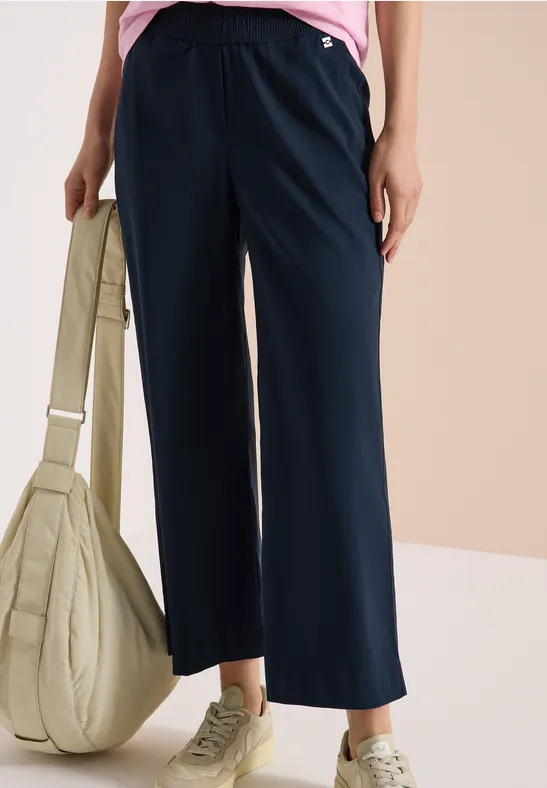 Cecil Damen High Waist Wide Leg Hose im Loose Fit in Blau, Gr: XXL