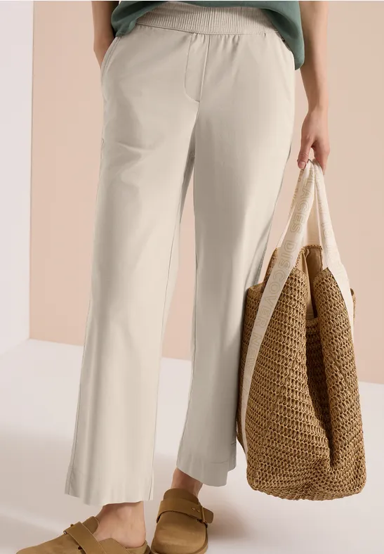 Cecil Damen High Waist Wide Leg Hose im Loose Fit in Beige, Gr: XXL