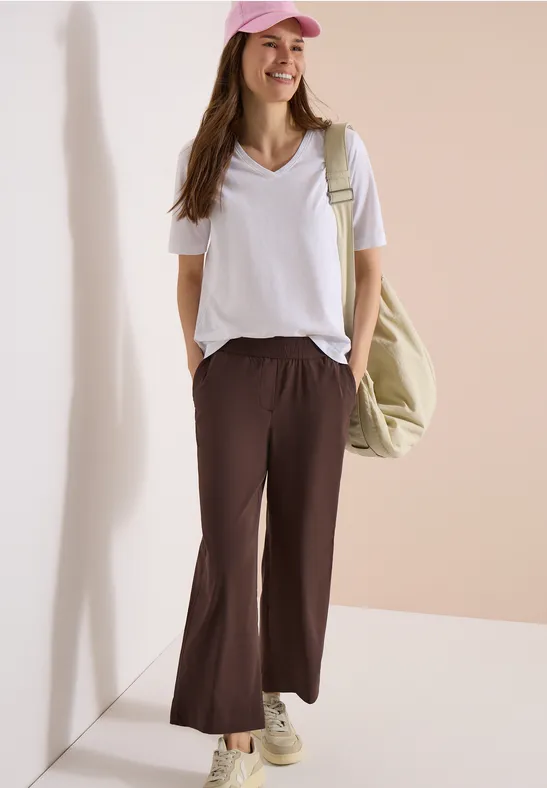 Cecil Damen High Waist Wide Leg Hose im Loose Fit in Braun, Gr: XXL